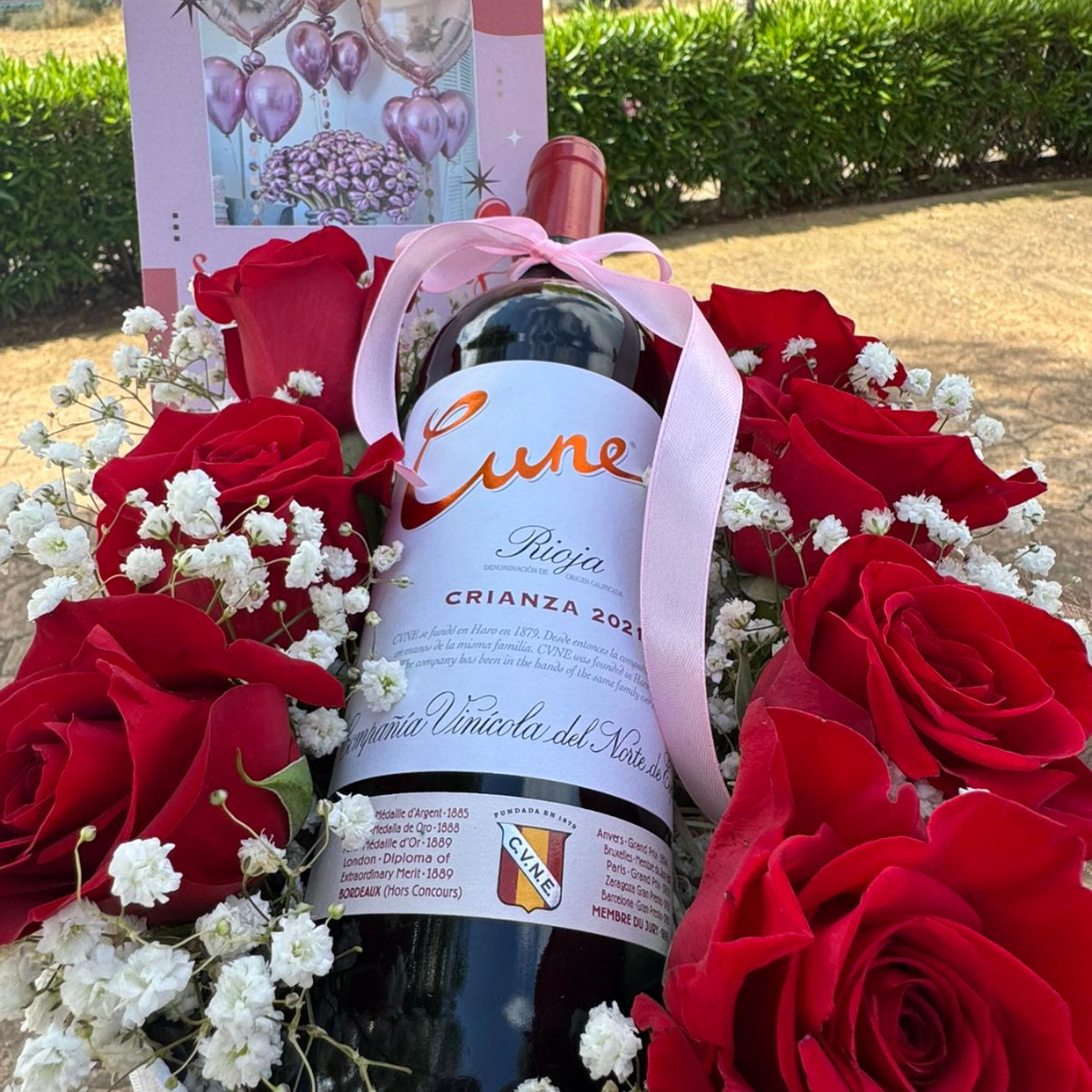 Caja Regalo de Vino y Rosas